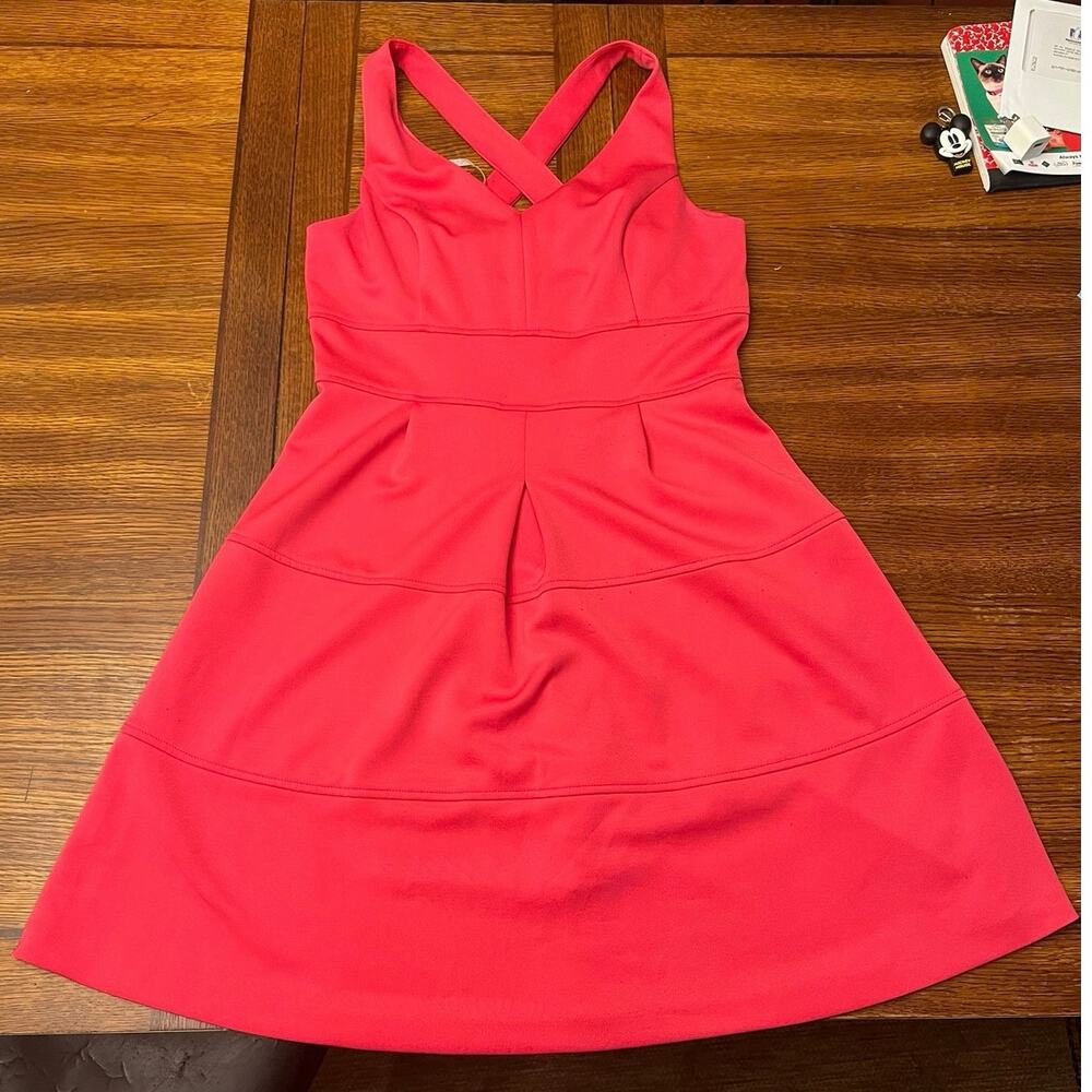 Jessica Simpson Pink Crisscross Back V-Neck Sleeveless Fit & Flare Dress Sz 8 - Picture 7 of 13